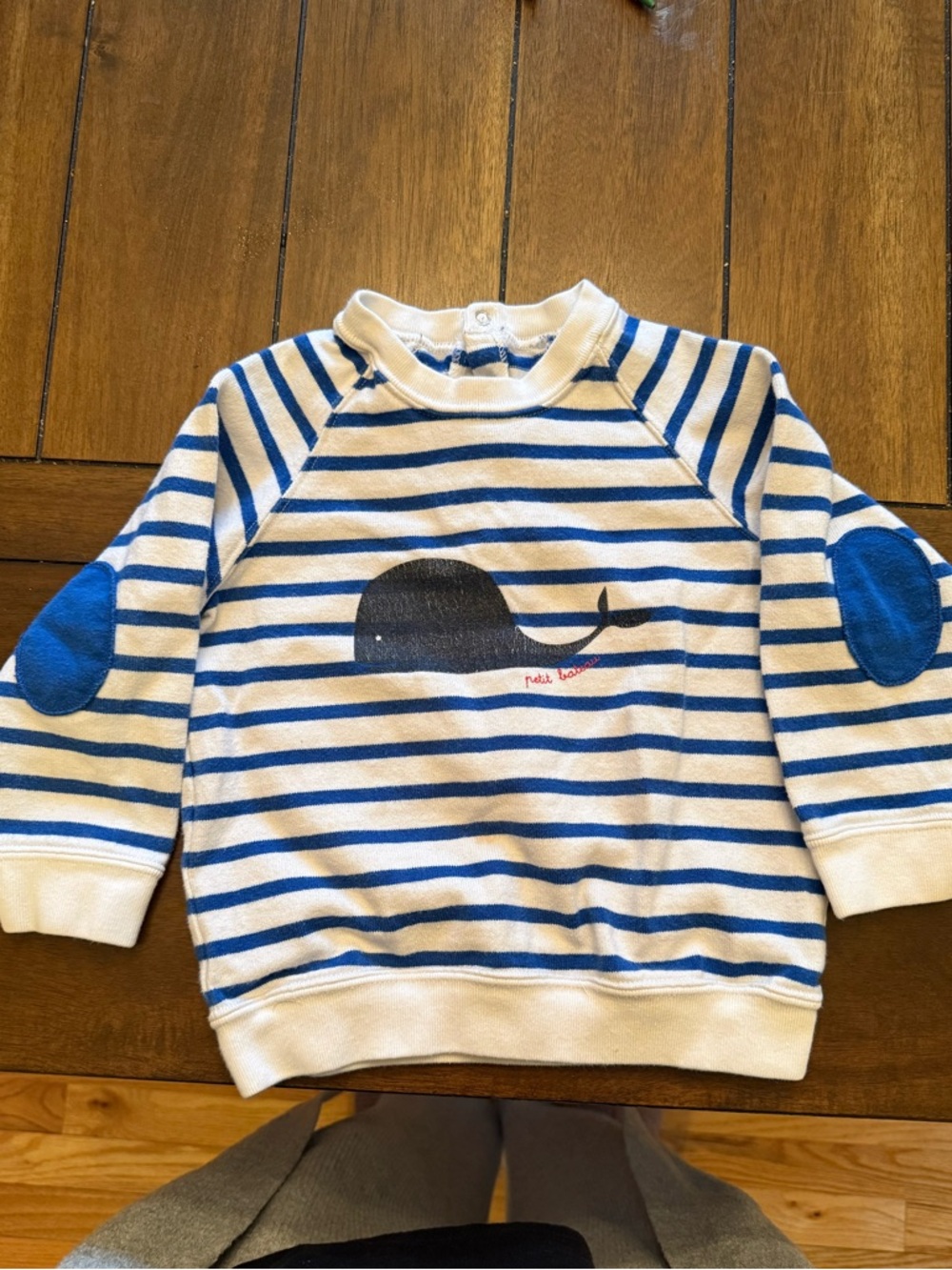 Petit Bateau Cream & Blue Striped Whale Sweatshirt